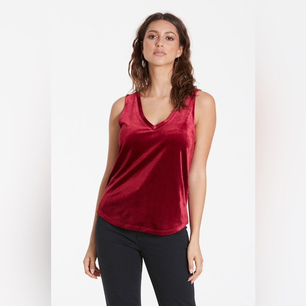 Another Love Velvet V-Neck Tank Top Size Large Berry Red Burgundy NEW NWOT